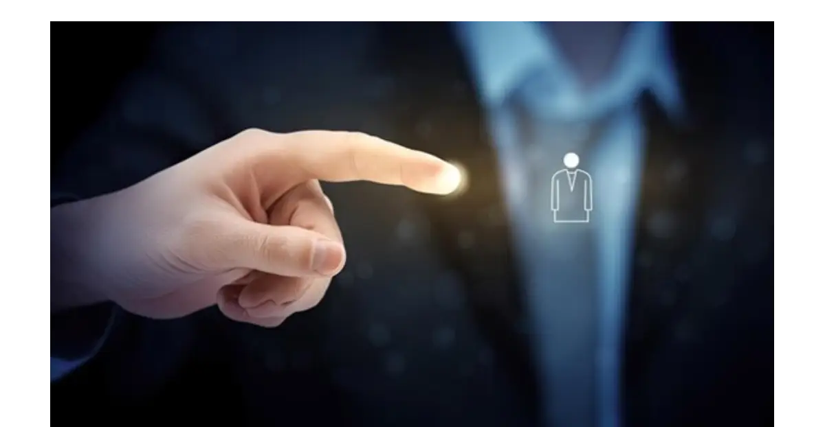 Imag showing a person touching a hologram with people icon