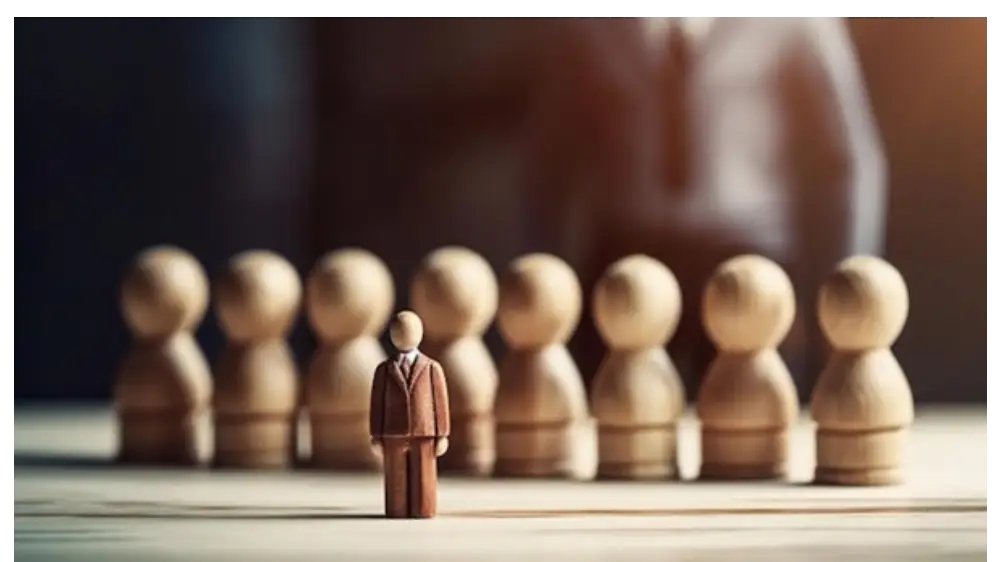 Illustration in chess theme showing one person standing out from the crowd 